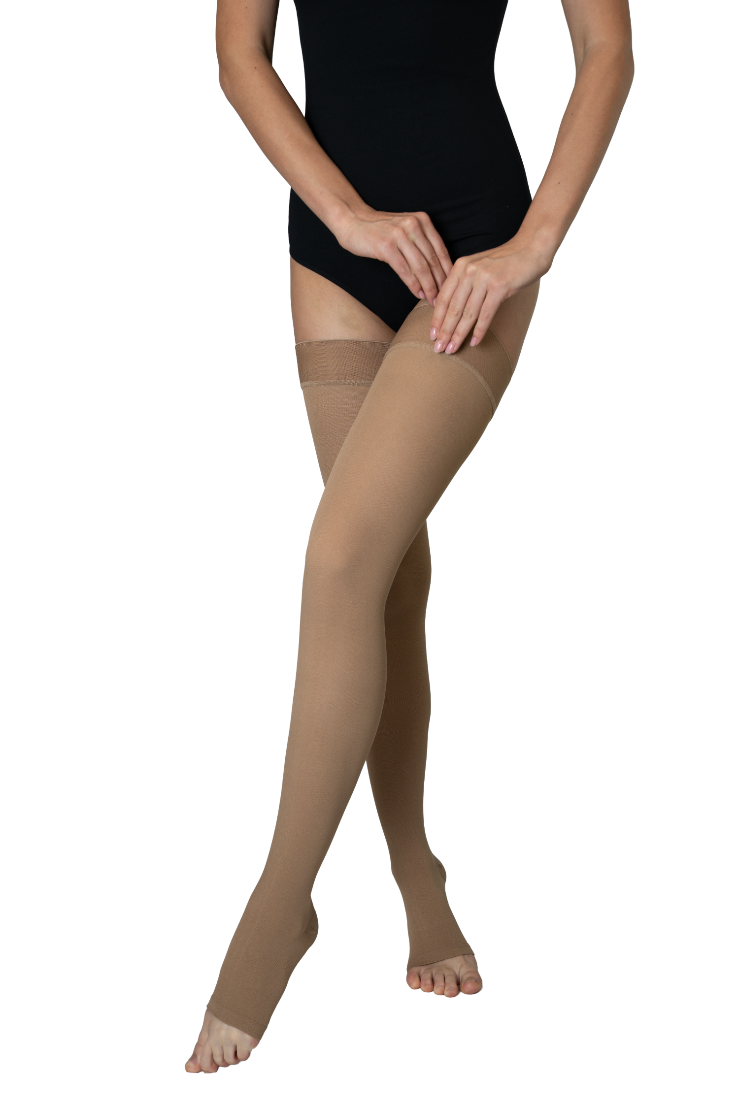 Носки медицинские компрессионные выше колена с открытым носком