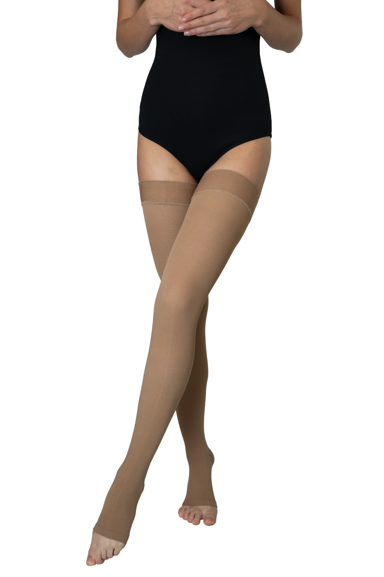 Носки медицинские компрессионные выше колена с открытым носком